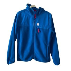 Topo Design Fleece Zip Up Jacket Blue and Red